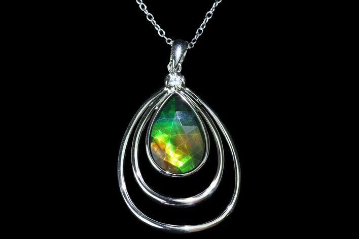 Ammolite Pendant with Sterling Silver and a White Sapphire #181153